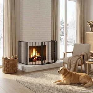 Barrière de sécurité cheminée modulable 123 x 76 cm noir avec porte – vue principale