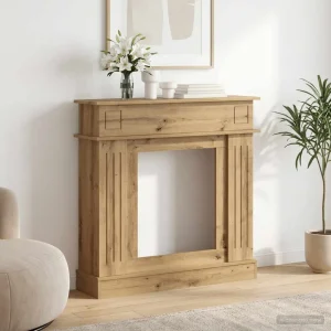 Cadre de cheminée profond 102 x 26 x 100 cm bois d'ingénierie – mise en situation