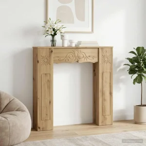 Cadre de cheminée sculpté 102 x 20 x 102 cm bois d'ingénierie – mise en situation