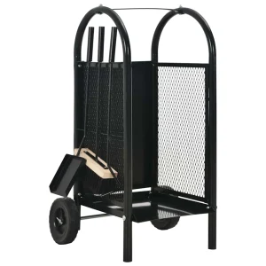 Chariot à bûches à roulettes 30 x 35 x 81 cm noir acier – vue principale