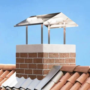 Hotte de cheminée inox toit deux pans argenté – mise en situation