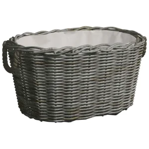 Panier à bûches ovale 59 x 42 x 28 cm gris saule tressé – vue principale
