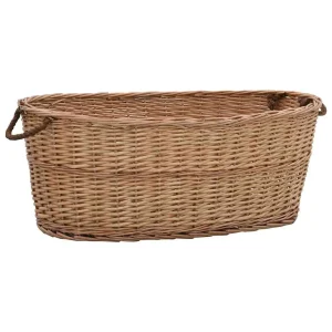 Panier à bûches ovale à poignées saule tressé brun – vue principale