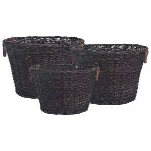 Paniers à bûches ronds lot de 3 brun foncé saule tressé – vue principale