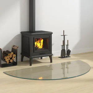 Plaque de sol pour poêle demi-lune verre trempé transparent – mise en situation