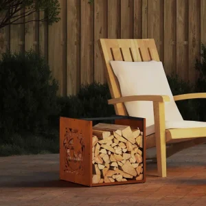 Range-bûches décoratif 40 x 40 x 40 cm acier extérieur – vue principale