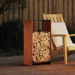 Range-bûches décoratif 40 x 30 x 80 cm acier extérieur – vue principale