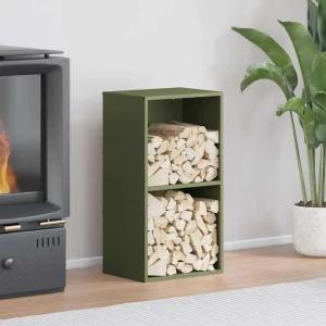 Range-bûches étagère 40 x 30 x 75 cm vert olive acier – vue principale