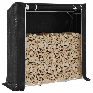 Range-bûches extérieur avec housse de pluie noir acier galvanisé – vue principale