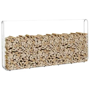 Range-bûches extérieur long acier galvanisé argenté – vue principale