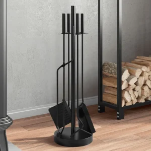 Serviteur de cheminée 5 pièces socle rond 66 cm noir acier – vue principale